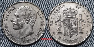 Alfonso XII año 1885. ACUÑACIÓN de ÉPOCA 5 pesetas CALAMINA. CIRCULO COMO BUENA. - Bild 1 von 1