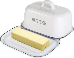 Piatto Burro/Formaggio Acciaio Smaltato Tradizionale Bianco con Coperchio Coperchio - Foto 1 di 3