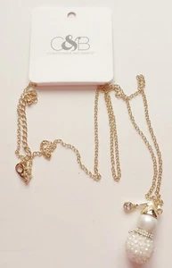 Christopher & Banks Snowman Pendant Necklace Gold Tone 36 " Longer Length New - Picture 1 of 7