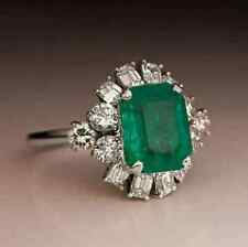 Art Deco Style 2Ct Emerald Green Lab Created Emerald Ring 14K White Gold Plated