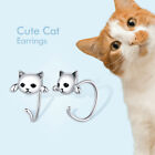 Bamoer S925 Sterling Silver Hook Earrings Black Pavé Cz Cute Cat Women Jewelry