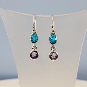 Alexandrite Fire-Opal Earrings, Lab Created Colour Change Alexandrite - Picture 1 of 4