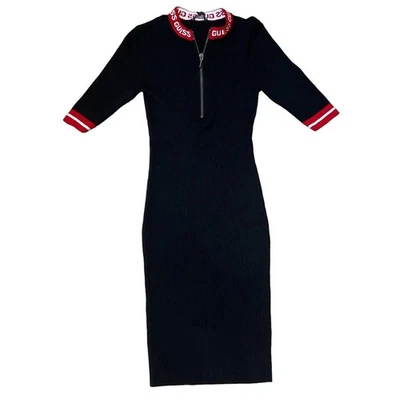 Vestido Guess Jacquard Diva Cremallera Acanalado Tejido Media Manga Deportivo Midi Negro XS NUEVO CON ETIQUETAS Foto 1 de 4