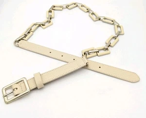 Cinturón vintage Talbots para mujer cadena oro marfil imitación cuero talla 37" - Imagen 1 de 3