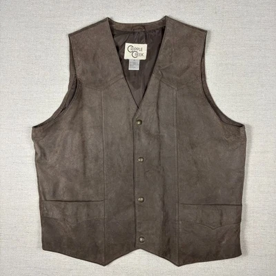 Chaleco a presión de cuero occidental Cripple Creek para hombre XL vaquero marrón Foto 1 de 4