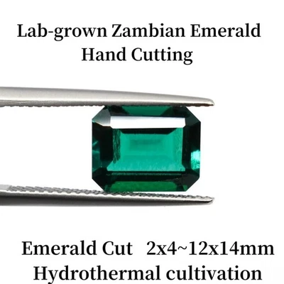 Emerald Cut Lab-Grown Zambian Emeralds Loose Green Gemstone For Bracelet Inlay - Image 1 of 4
