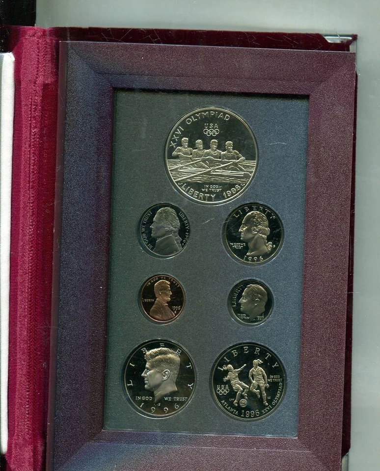 1996 S UNITED STATES 7 COIN SOCCER ROWING PRESTIGE SET ORIGINAL BOX 5657T - Image 1 of 1