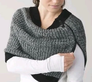 Lululemon Falling Freely Neck Warmer Black Slate White Adjustable Zip Wool Scarf - Picture 1 of 7
