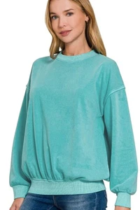 Sudaderas para mujer Zenana suave de vellón tinte pigmentado cuello redondo - Imagen 1 de 3