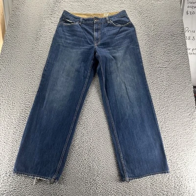 Pantalones de mezclilla holgados relajados de algodón lavado oscuro azul 36x32 vintage plugg para hombre Foto 1 de 4