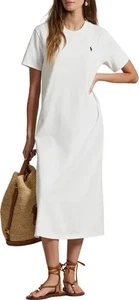 NWOT Polo Ralph Lauren Logo Embroidered Cotton Jersey T-Shirt Dress White Size L - Picture 1 of 17