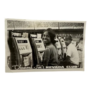 1960s DIAMOND JIMS NEVADA CLUB REAL PHOTO B&W POSTCARD Slot machines LAS VEGAS - Picture 1 of 2