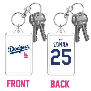 TOMMY EDMAN PINK LOGOS Los Angeles Dodgers MLB Baseball 2 Sided Jersey Keychain - Picture 1 of 5