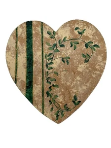 Bonita caja corazón papel maché vintage pintada a mano firmada dorada verde vides hojas - Imagen 1 de 9