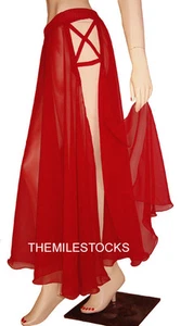 TMS Red Designer 2 Slit Full Circle Skirt Belly Dance - Picture 1 of 26
