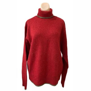 Lucky Brand Small Lambswool Sweater Red Green Turtleneck Vintage Hong Kong - Picture 1 of 4