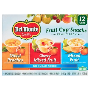 (12 Cups) Del Monte Fruit Cup Snacks, Family Pack, No Sugar Added, 4 oz - Picture 1 of 12