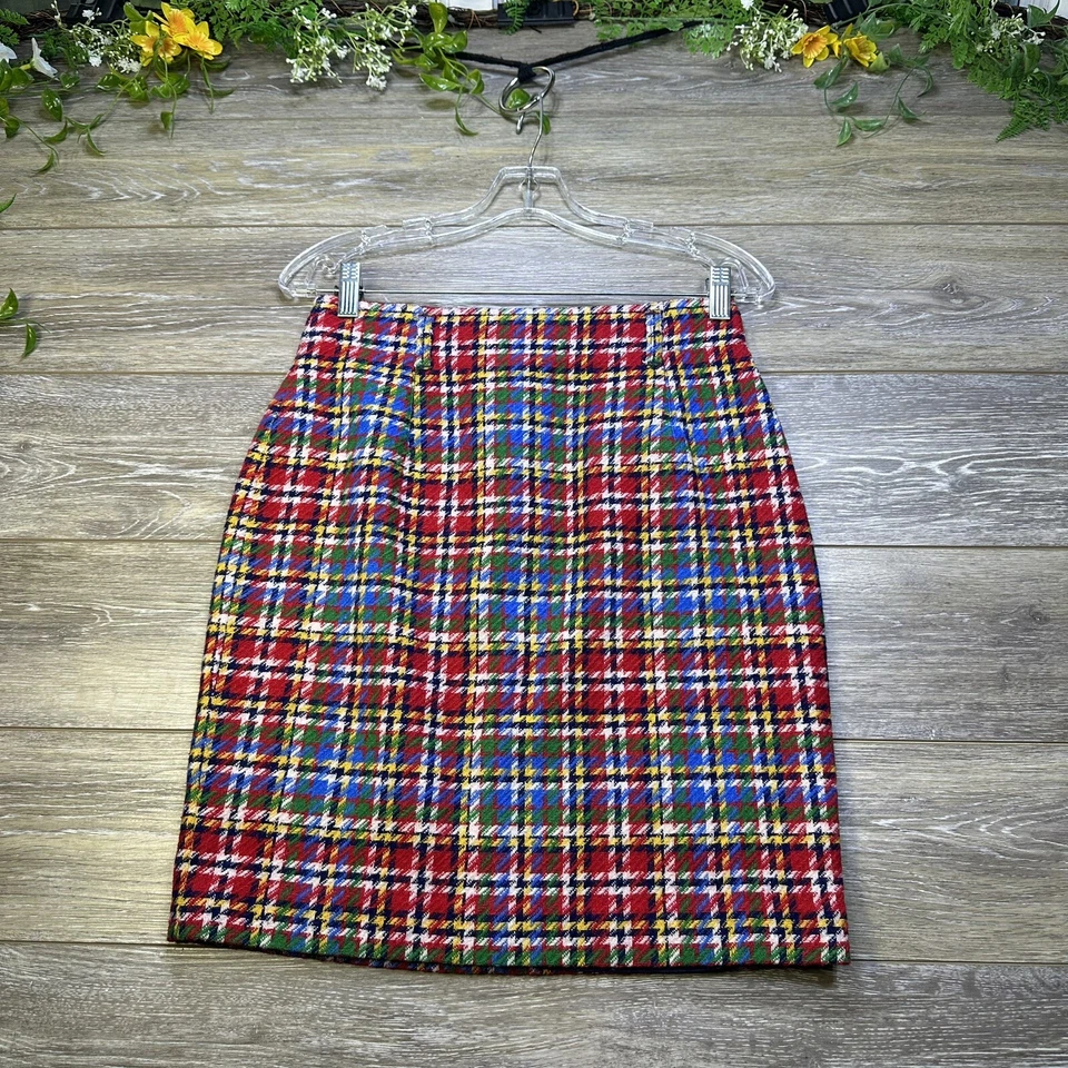 Falda LizWear Talla 10 Roja Lana Tweed, Azul Forrada Falda Lápiz Mini Para Mujer’s Foto 1 de 4