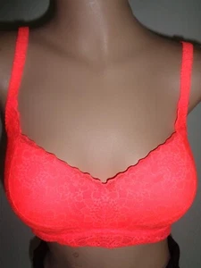 Victoria's Secret Pink Floral Lace Wireless Bralette Bra Neon Orange M(D-DD) - Picture 1 of 4