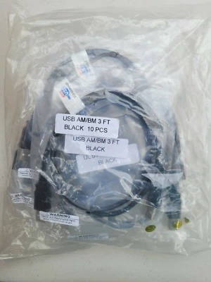 Brand New Set of 10 Liberty AV Wire E-USBAB-3 USB 2.0 MOLDED AM-BM 3' BLACK - Image 1 of 4