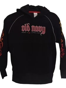 VTG(04) Old Navy Medium Youth Black Pullover Hoodie wth "Flames" Rare VGC - Picture 1 of 12