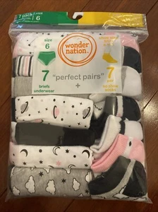 Wonder Nation Girls 7 Briefs 7 Socks Perfect Pairs Size 6 Underwear New - Picture 1 of 5