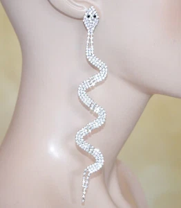 Orecchini donna argento strass serpente brillantini pendenti lunghi onde UX15 - Foto 1 di 3