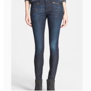 Jean para mujer Rag & Bone 29 lavado oscuro Kensington W1522K520ND cremalleras oscuras Moto - Imagen 1 de 5