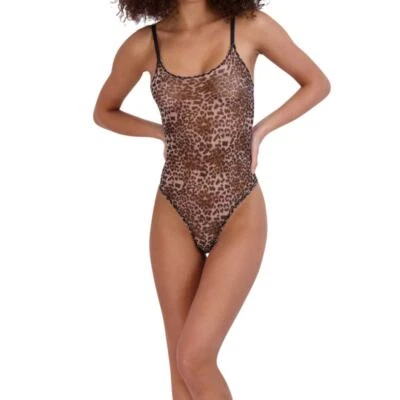 Steve Madden Women's Sheer Mesh Thong Bodysuit SM11841 - Leopard L - Image 1 of 4