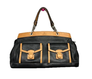 Genuine KESSLORD Black Pebbled Leather-Honey Smooth Leather Trim Large Satchel - Picture 1 of 11