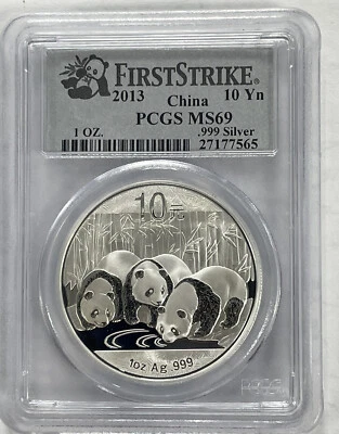 2013 First Strike China 10 Yuan .999 Fine Silver 1 Oz Panda PCGS MS69 - Image 1 of 4