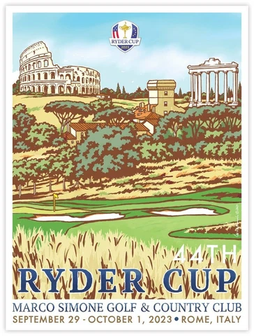 Lee Wybranski Limited Edition 2023 Ryder Cup Poster Marco Simone Golf Rome Italy Cover