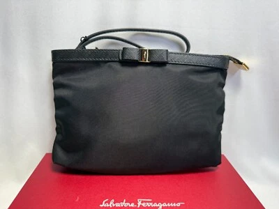 NEW Salvatore Ferragamo Vara Bow Black Nylon Wristlet Clutch - Image 1 of 4