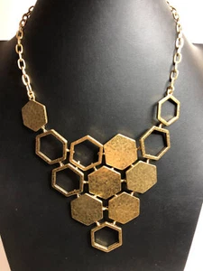 4872 Lucky Brand Necklace Hexagon Link Bees Knees Gold Tone statement collar - Picture 1 of 2