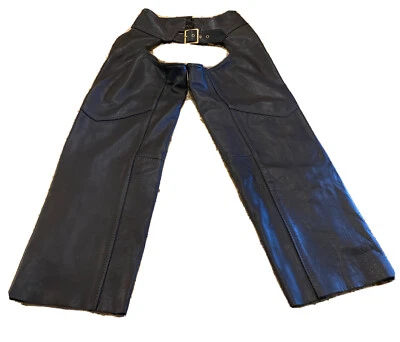 🇺🇸Protech Leather Apparel Womens Black Leather Buckle Front Chaps Pants Size L - Image 1 of 4