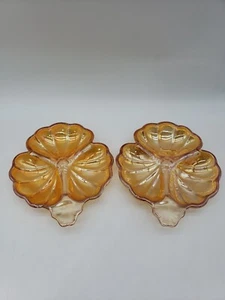 Pair Jeanette Early Iridescent Glass Golden Depression Glass Candy Dish - Picture 1 of 9
