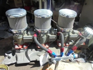 Aluminum Intake SBC Tri Power Offenhauser 6254 Rochesterl Carbs 2 br Rat Rod Hot - Imagen 1 de 9