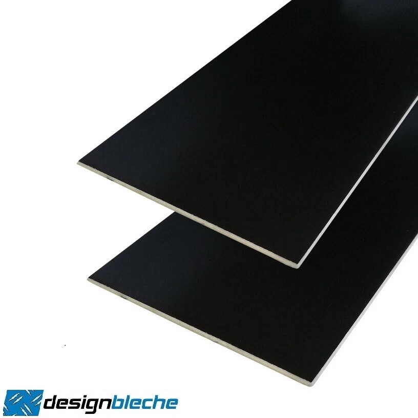 DESIGNBLECHE Aluminium Blechstreifen RAL9005 Schwarz Alu Blechzuschnitt Abdeckplatte bis 2m