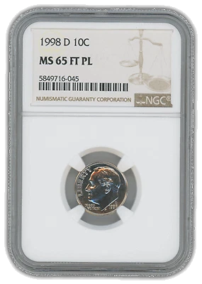 1998 Roosevelt Dime Denver - NGC MS65 FT PL Prooflike Cover