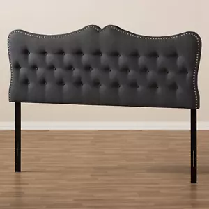 Queen Panel Upholstered Tufted Headboard with Nailhead Trim Dark Gray - Picture 1 of 6
