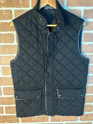 Polo Ralph Lauren Black Diamond Quilted Leather Trim Vest Size Small Chore - Image 1 of 4