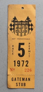 United States Auto Club 1972 Race Permit Gateman Stub Vintage Racing - Picture 1 of 3