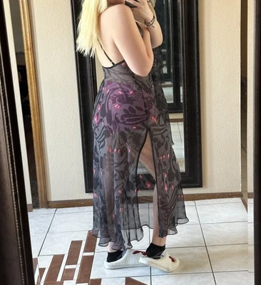 Vestido Maxi Sin Mangas Victoria’s Secret Malla Floral Negro Gris Años 90 De Colección Talla S Foto 1 de 4