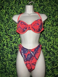 NWOT Vintage 90s Citrus Bikini Set Sz Large High Cut Neon Splatter Underwire Top - Picture 1 of 14