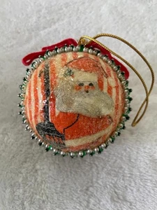 VTG 80s Christmas Ornament Victorian St Nick Santa Claus Decoupage HANDMADE BALL - Picture 1 of 1