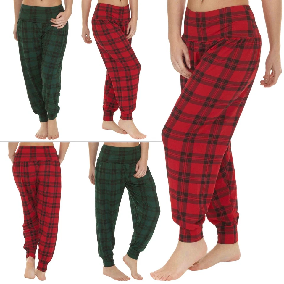 Pantalone donna Ali Baba Hareem stampa tartan pantaloni lunghi larghi leggings - Immagine 1 di 4