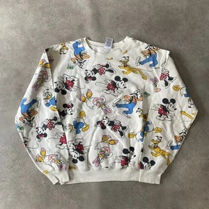 Disney Mickey Friends Sweatshirt Kids Large 90s Cartoon Jumper, White - Picture 1 of 8