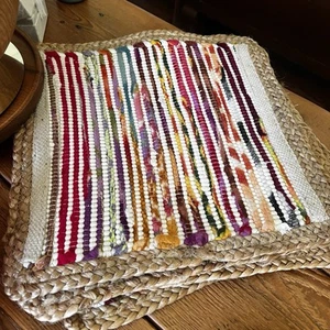 4 COLORFUL COTTON STRIPED & Edged PLACEMATS WOVEN 15” Square - Picture 1 of 7