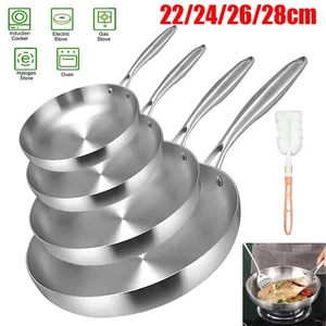 22-28CM Stainless Steel Frying Pan Nonstick Pan Fried Steak Pot Uncoated Kitchen - Picture 1 of 23