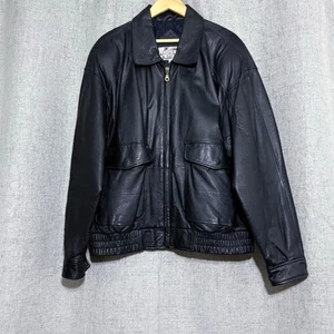 Vintage Property Leather Jacket Men XL Black Bomber Aviator Quilted Retro - Picture 1 of 9